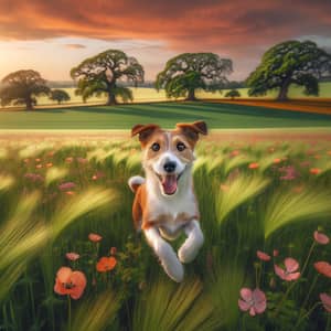 Adorable Dog Frolicking in Vast Green Field