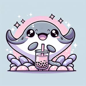 Kawaii Manta Ray Bubble Tea Illustration for T-Shirt Printing