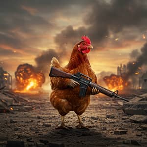 Realistic Chicken Warrior with Gun