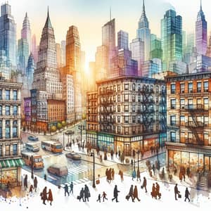 Diverse Cityscape Watercolor Painting | Global Melting Pot