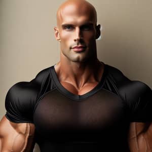 Bald Muscular Man in Black Football Jersey