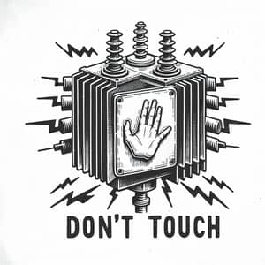 Warning Sign: Don't Touch Transformer - Black & White Sketch