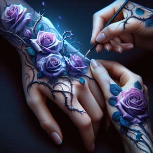 Healing Hand Tattoo: Purple & Blue Roses