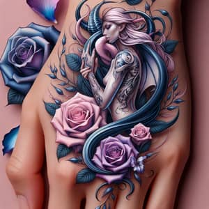 Elegant Female Demon Tattoo: Rebirth & Roses