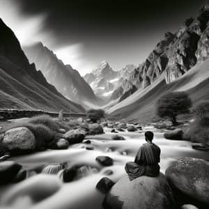 Serene Mountain Landscape with South Asian Individual