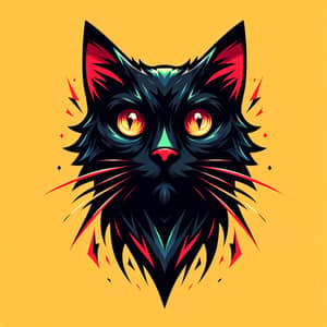 Dynamic Black Cat Art: Vibrant Illustration in Minimalist Style