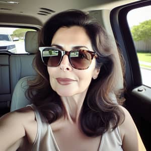 Stylish Summer Selfie of a 42-Year-Old Hispanic Woman