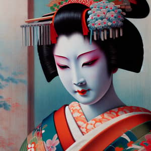 Vibrant Portrait of a Traditional Geisha in Kimono