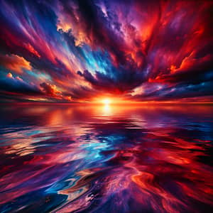 Mesmerizing Sunset at Sea: A Spectacle of Reds, Oranges, and Purples