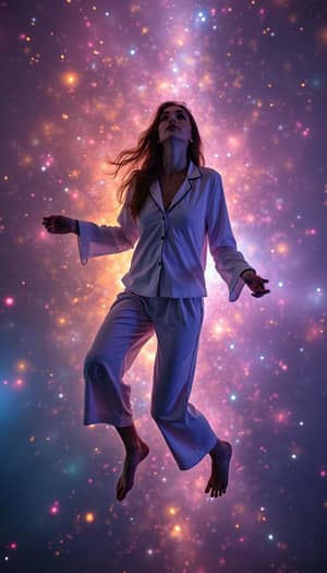 Woman in Revealing Pajamas Floating in Space