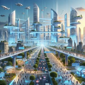 Futuristic Cityscape of Kladno: Multicultural City Life & High-Tech Gadgets