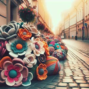 Large Knitted Flowers on Poznan Streets | Kodak Portra Aesthetic