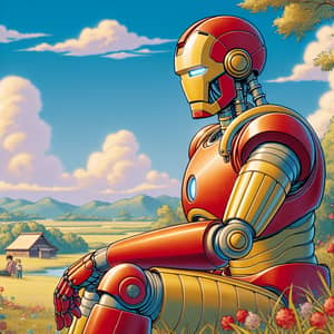 Iron Man in Ghibli Style: Whimsical Artwork