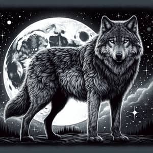 Majestic Lobo Under a Full Moon Illustration