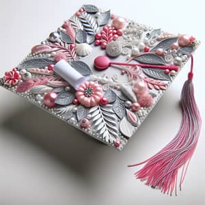 Extravagant Pink, Silver & White Decorated Graduation Cap