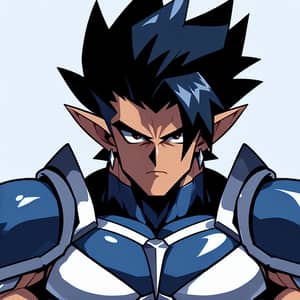 Muscular Humanoid Character in Blue Armor | Sad Appearance