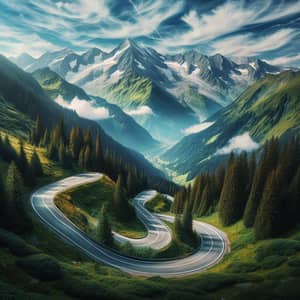 Scenic Mountain Road Amid Verdant Terrain | Majestic Mountains