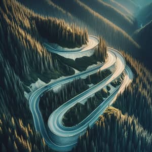 Ascending Mountain Road Through Lush Pine Forest