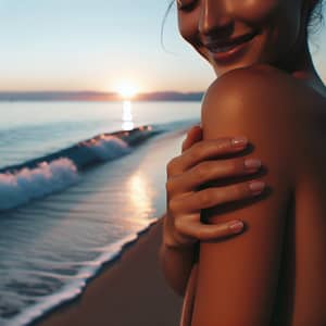 Tranquil Beach Scene with Person Showing Shoulder