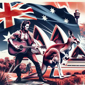 Australian Flag Collage with Kangaroo and Music Icons