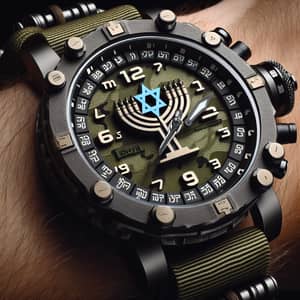 Israeli Military Menorah Watch Face | Army Green & Silver