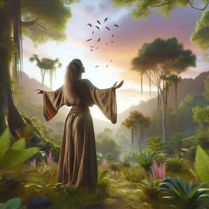 Nature Woman Spread in Serene Scene of Sunset Beauty