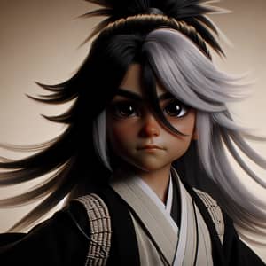 Hispano Boy with Samurai-Style Black and White Hair