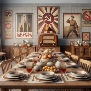 Soviet-Era Dining Room | Elegant Wooden Furniture & Russian Cuisine