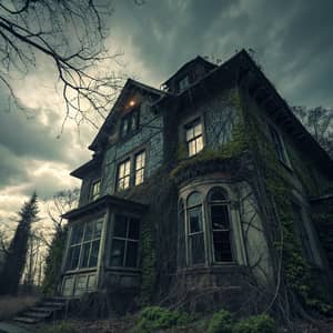 Spooky Haunted House with Big Windows