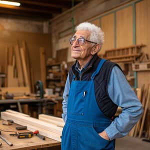 Senior Carpenter with White Hair and Glasses