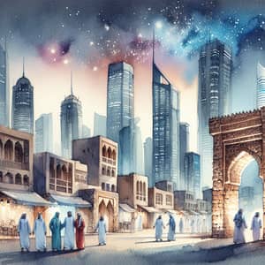 Arabian Night Scene with Shimmering Skyscrapers