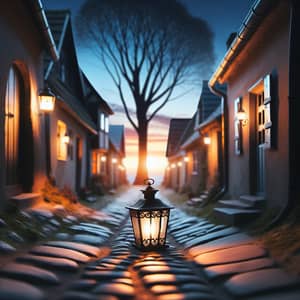 Charming Alley with Quaint Houses and Lantern Glow