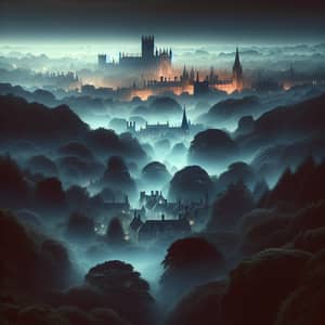 Magical Foggy Night in an Old English Cityscape