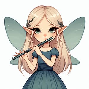 Fairy Bard Playing Flute in Dark Blue Attire