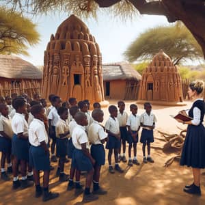 African School Children at Chief Palace with Teacher