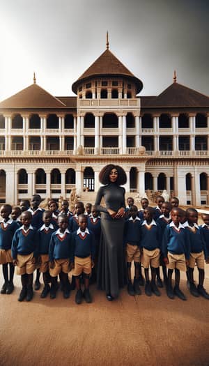 African School Children at Chief Palace with Teacher