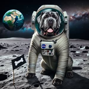 Neapolitan Mastiff Astronaut Conquers Space with Bold Flag Planting