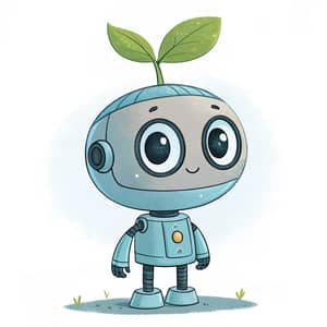 Friendly Robot with Leaf Sprout on Head