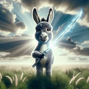Magical Donkey with Katana - Enchanting Field Scene