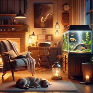 Relaxing Evening Idea: Calming Space, Warm Lighting, Soft Jazz