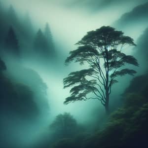 Tranquil Tree in Misty Forest - Capturing the Essence of Nature