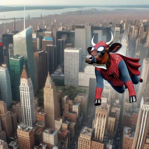 Heroic Cow in Spiderman Costume Rescuing City Residents