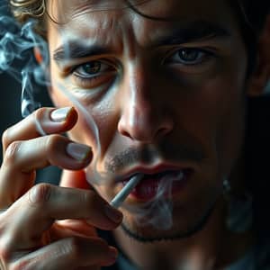 Close-Up of Person Smoking: Realistic Facial Features