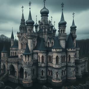 Gothic Russian Castle with Onion Domes - Architectural Fusion