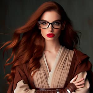 Female Jedi with Auburn Hair, Glasses & Red Lipstick