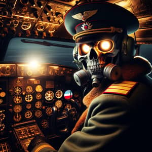 Russian Male Pilot in Traditional Uniform with Skull Mask