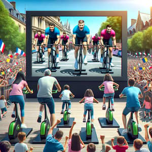 Exciting Bicycle Race in City Square During Tour de France