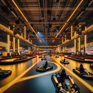 Indoor Go-Karting Track with Vibrant Neon Racing Circuits