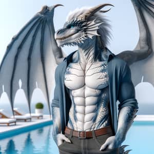 Majestic Dragon Demi-Human Poolside | 4K Resolution