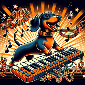 Whimsical Dachshund Keyboard Performance | Retro Gothic Art Style